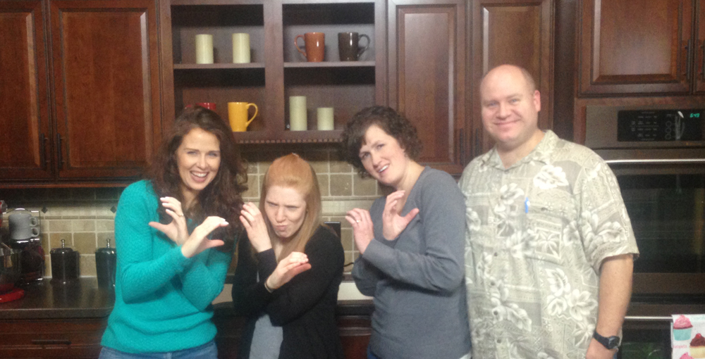  This was the most serious of the photos we took.  We came up with a gang sign for Cookie Con 2015  L - R Arty, Stephanie of The Hungry Hippopotamus, Karen, and Mike 