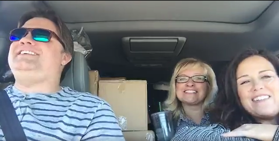  A screenshot from the live video we did from the road. The car was PACKED! 
